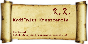 Kránitz Kreszcencia névjegykártya